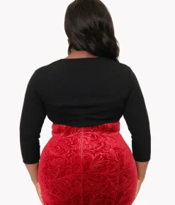 Unique Vintage Sweaters & Cardigans|Sweaters & Cardigans>Plus Size 1960s Black Bolero Sweater