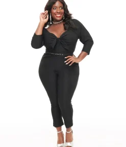 Unique Vintage Rompers & Jumpsuits|Rompers & Jumpsuits>Plus Size 1950s Black Bow Bengaline Jumpsuit