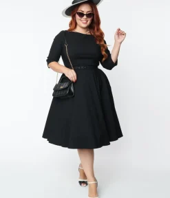 Unique Vintage Swing|Pocket Dresses>Plus Size 1950s Black Devon Swing Dress