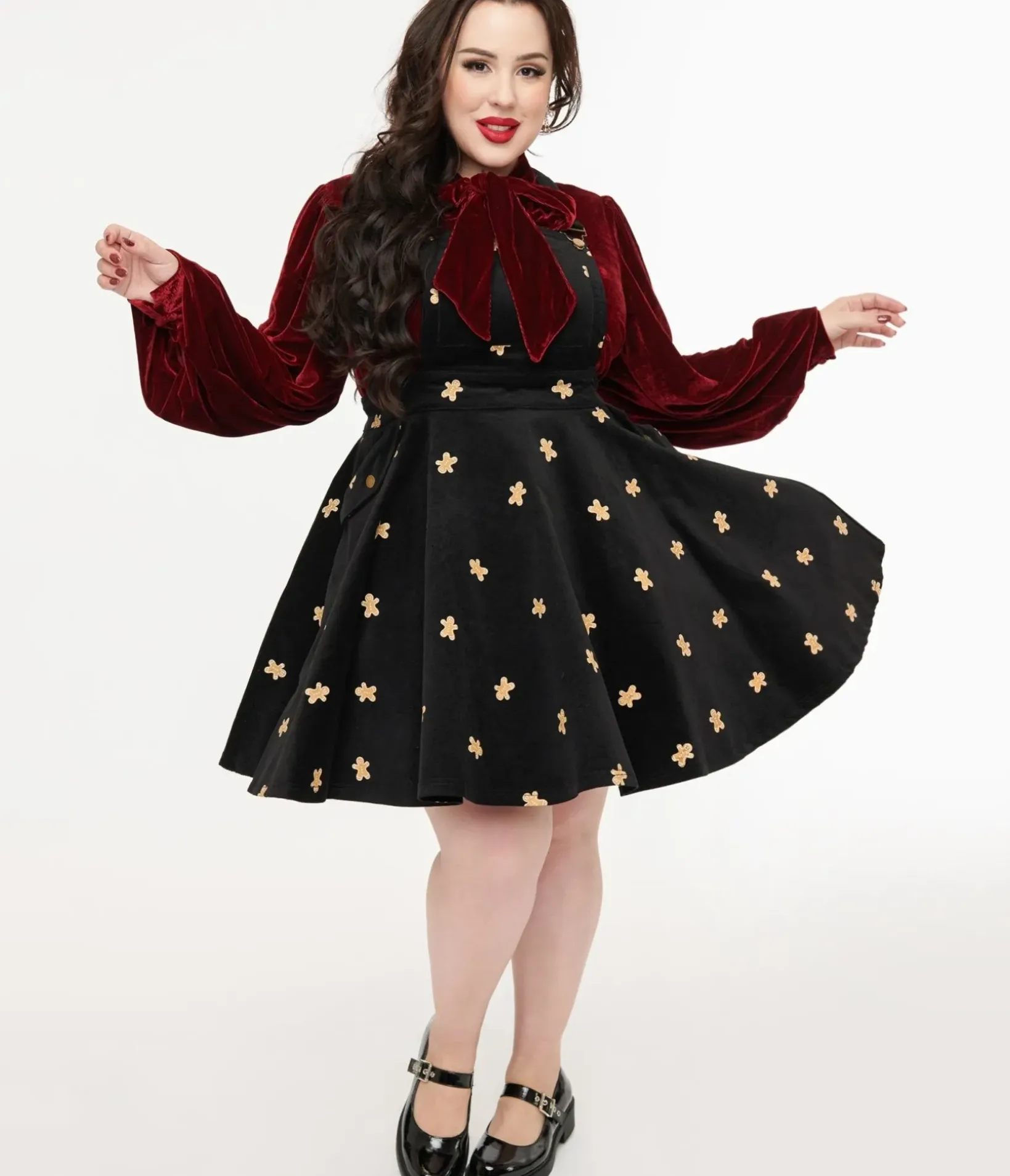 Unique Vintage Skirts|Skirts>Plus Size 1950s Black & Gingerbread Brionne Pinafore Skirt
