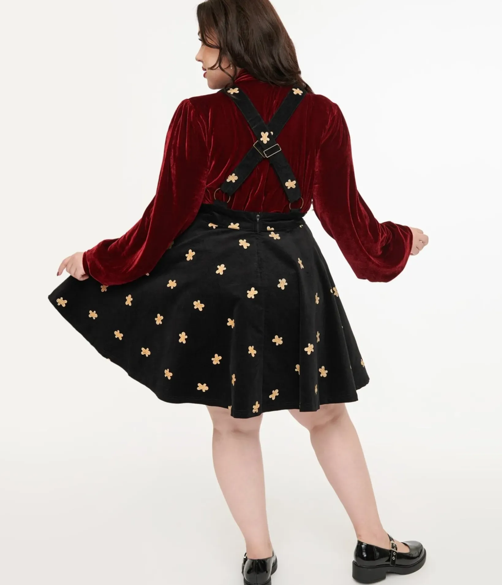 Unique Vintage Skirts|Skirts>Plus Size 1950s Black & Gingerbread Brionne Pinafore Skirt