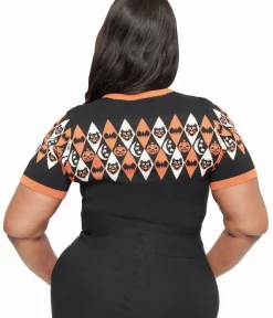 Unique Vintage Sweaters & Cardigans|Sweaters & Cardigans>Plus Size 1950s Black Halloween Argyle Sweater