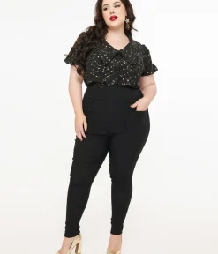 Unique Vintage Pants|Pants>Plus Size 1950s Black High Waisted Cigarette Pants