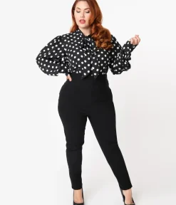 Unique Vintage Pants|Pants>Plus Size 1950s Black High Waist Rizzo Cigarette Pants