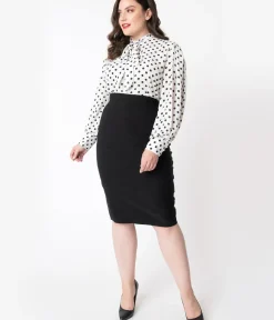 Unique Vintage Skirts|Skirts>Plus Size 1950s Black High Waist Tracy Wiggle Skirt