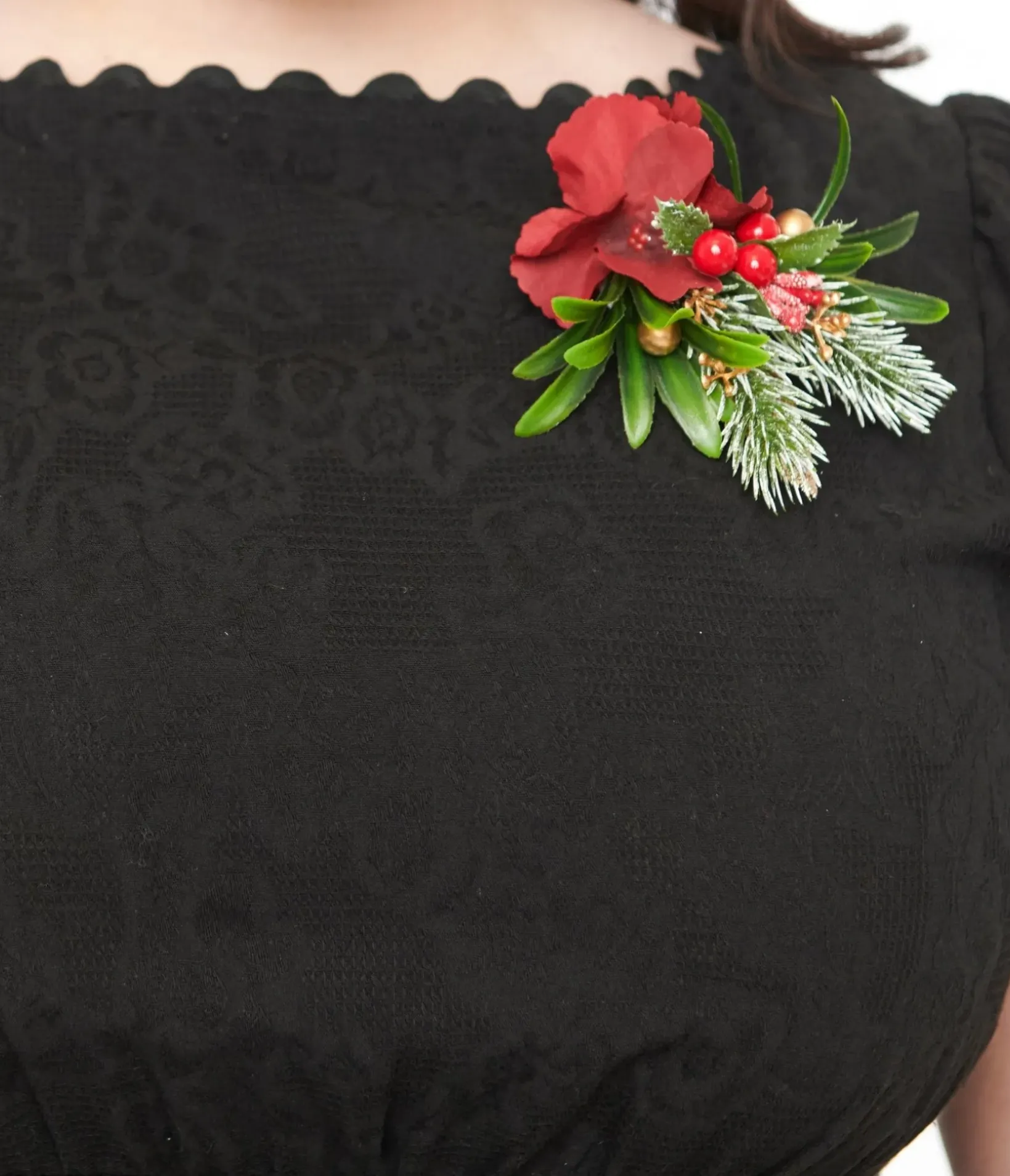 Unique Vintage Swing|Swing>Plus Size 1950s Black Holiday Floral Pin Cotton Swing Dress