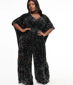Unique Vintage Caftans|Caftans>Plus Size 1970s Black Iridescent Sequin Caftan Jumpsuit