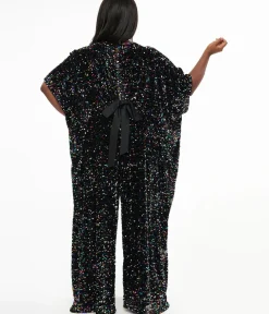 Unique Vintage Caftans|Caftans>Plus Size 1970s Black Iridescent Sequin Caftan Jumpsuit