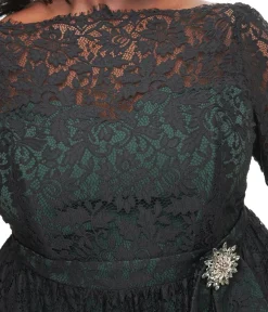 Unique Vintage Swing|Swing>Plus Size 1940s Black Lace Swing Dress