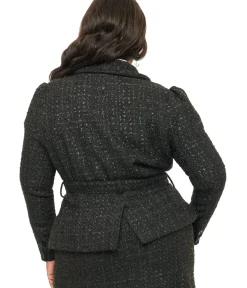 Unique Vintage Jackets|Coats & Jackets>Plus Size 1940s Black Lurex Tweed Belted Jacket