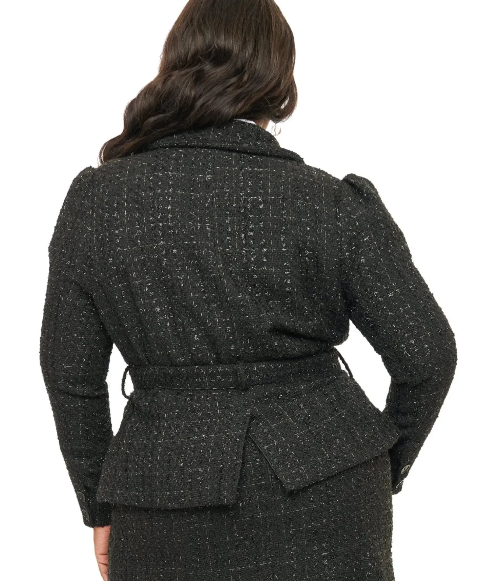 Unique Vintage Jackets|Coats & Jackets>Plus Size 1940s Black Lurex Tweed Belted Jacket