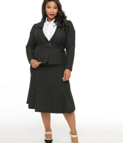 Unique Vintage Skirts|Skirts>Plus Size 1940s Black Lurex Tweed Tina Trumpet Skirt