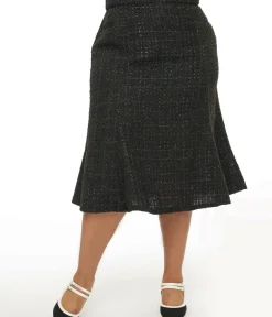 Unique Vintage Skirts|Skirts>Plus Size 1940s Black Lurex Tweed Tina Trumpet Skirt