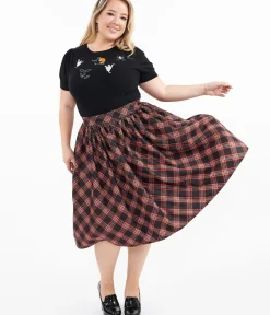 Unique Vintage Skirts|Skirts>Plus Size 1950s Black & Orange Plaid Gellar Swing Skirt