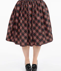 Unique Vintage Skirts|Skirts>Plus Size 1950s Black & Orange Plaid Gellar Swing Skirt