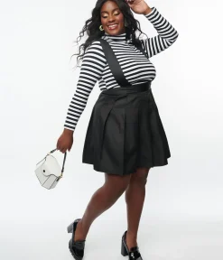 Unique Vintage Skirts|Skirts>Plus Size 1950s Black Pleated Suspender Mini Skirt