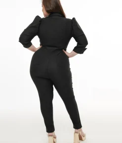 Unique Vintage Rompers & Jumpsuits|Rompers & Jumpsuits>Plus Size 1950s Black Puff Sleeve Jumpsuit