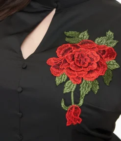 Unique Vintage Swing|Swing>Plus Size 1940s Black & Red Poinsettia Baltimore Swing Dress