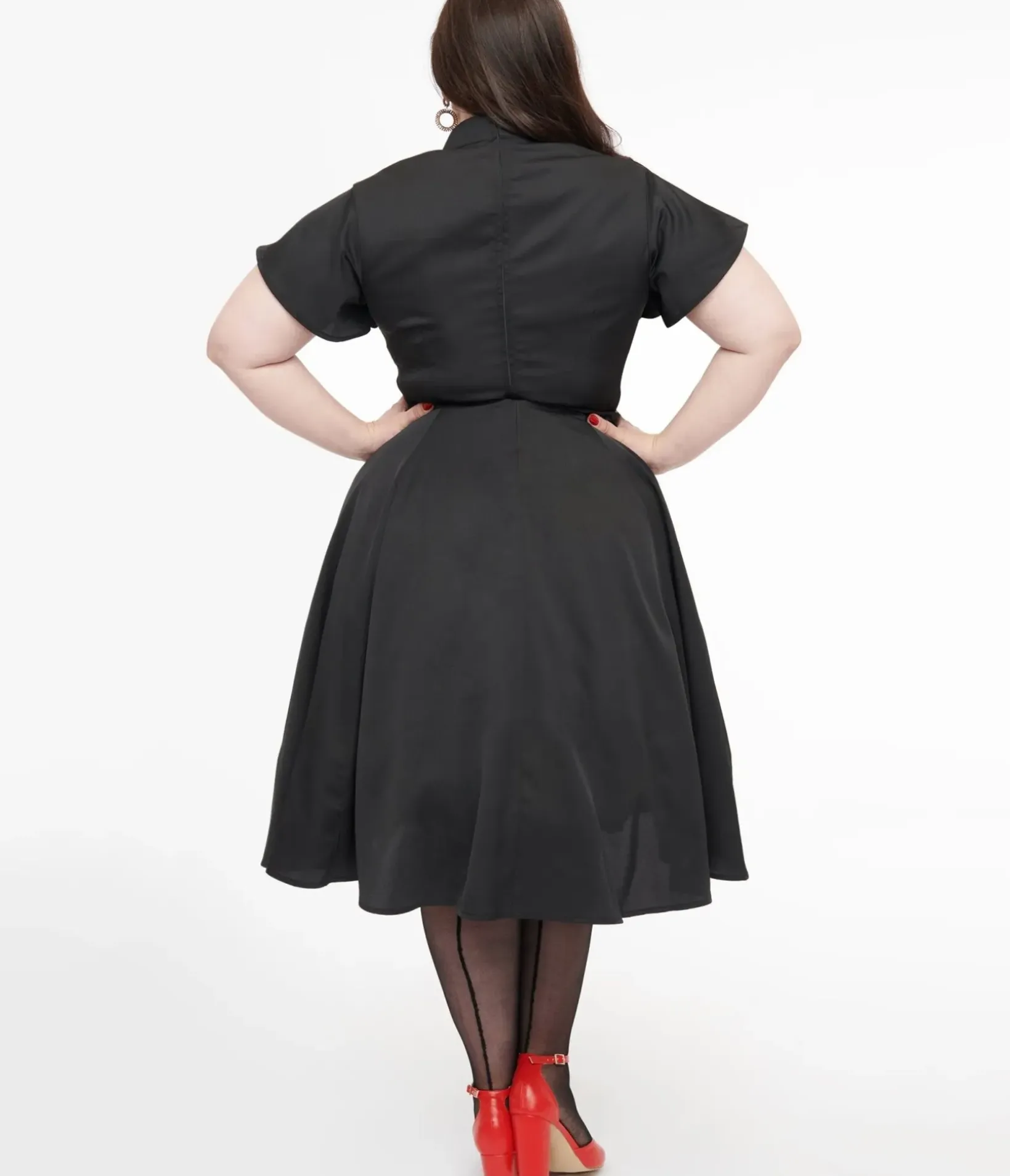 Unique Vintage Swing|Swing>Plus Size 1940s Black & Red Poinsettia Baltimore Swing Dress