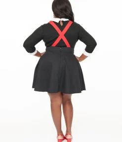 Unique Vintage Skirts|Skirts>Plus Size 1950s Black & Red Snowman Snow Globe Pinafore