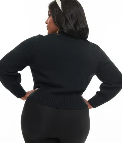 Unique Vintage Sweaters & Cardigans|All Things Black>Plus Size 1950s Black & Silver Bat Cropped Cardigan