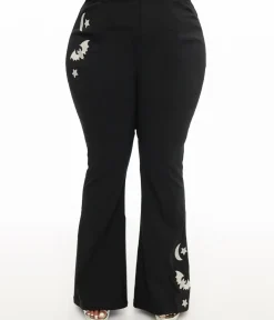 Unique Vintage Pants|Pants>Plus Size 1970s Black & Silver Bats Flare Pants
