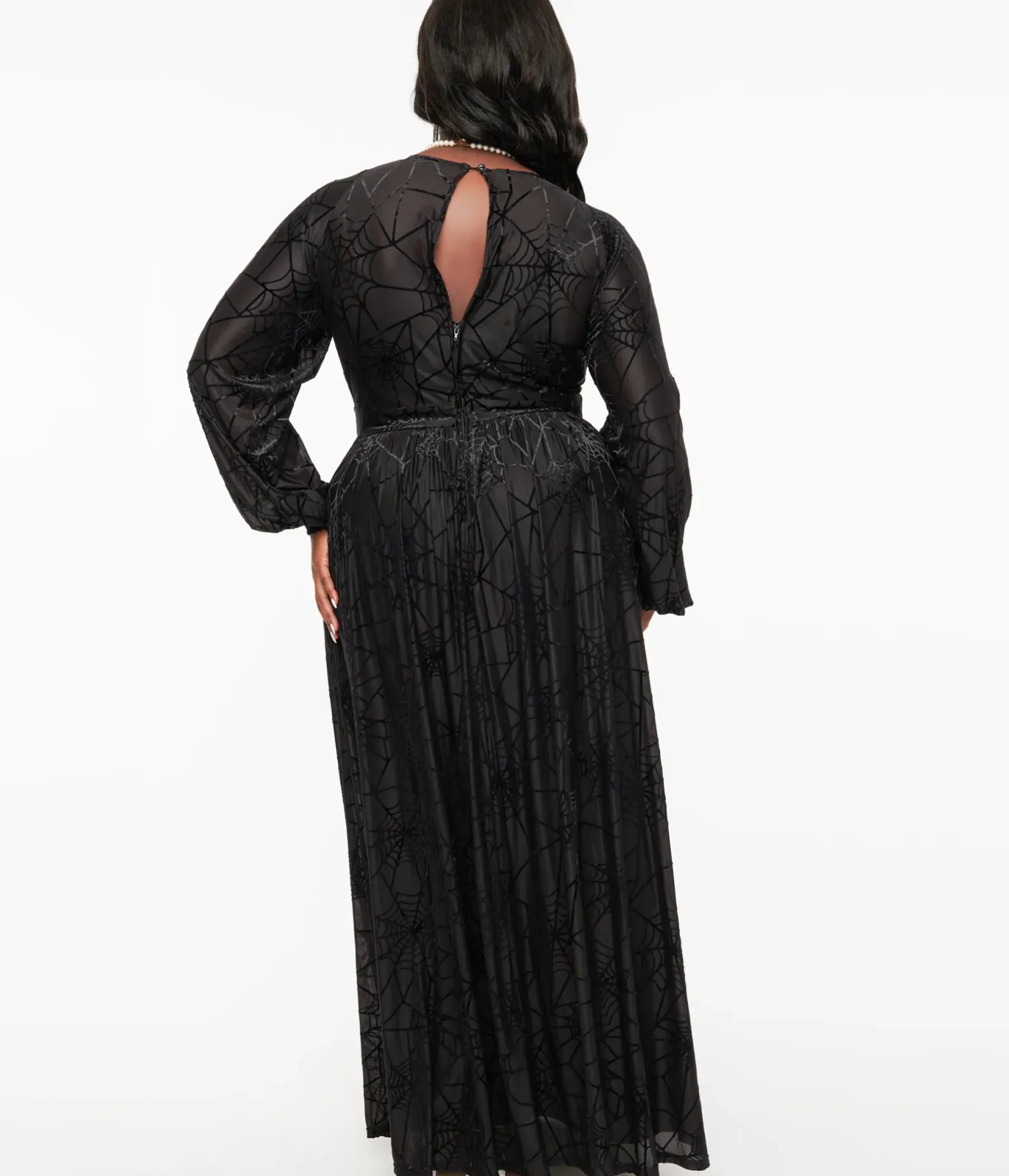 Unique Vintage Everyday Dresses|All Things Black>Plus Size 1970s Black Spiderweb Maxi Dress