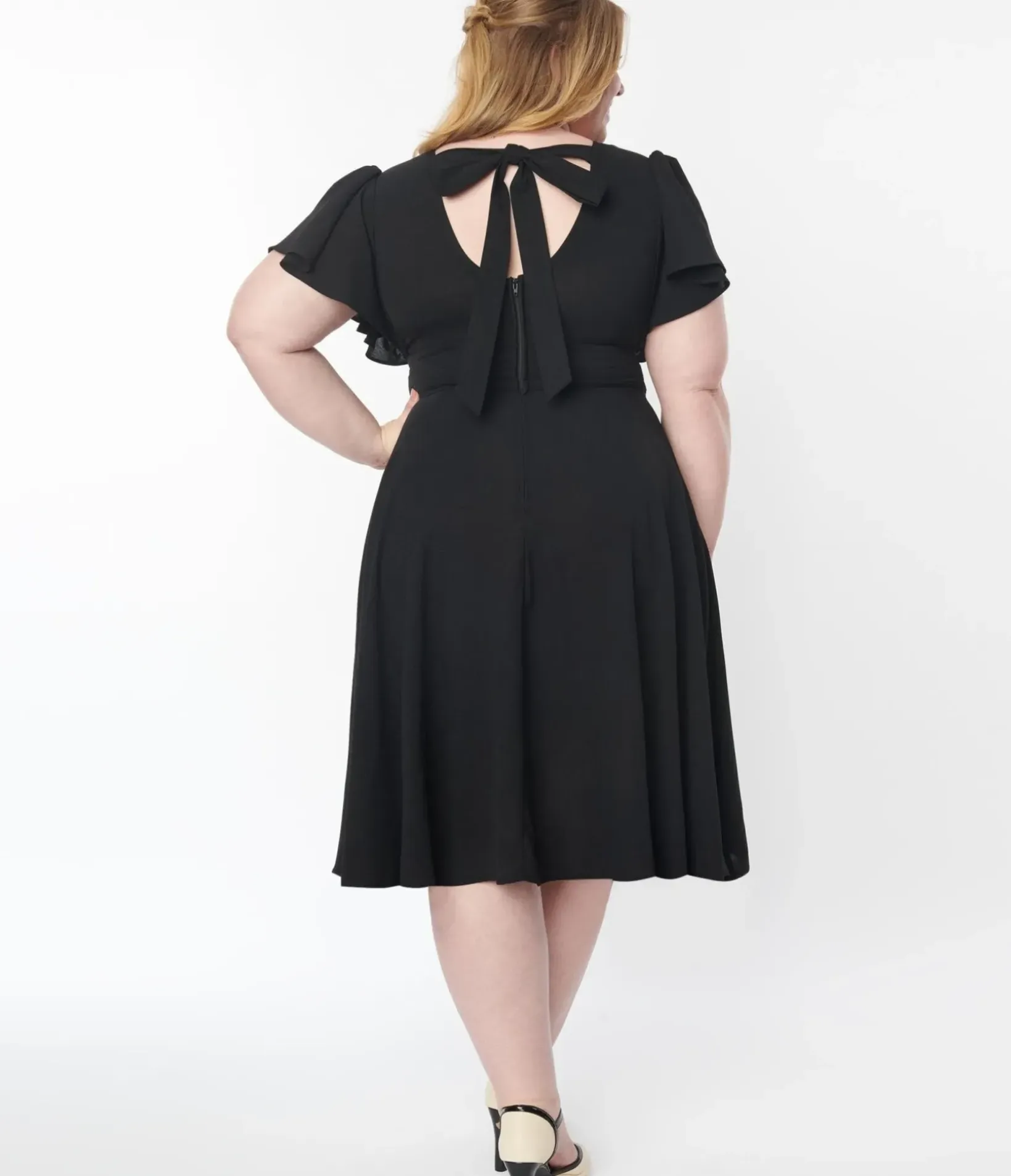 Unique Vintage Swing|Pocket Dresses>Plus Size 1940s Black Texture Swing Dress