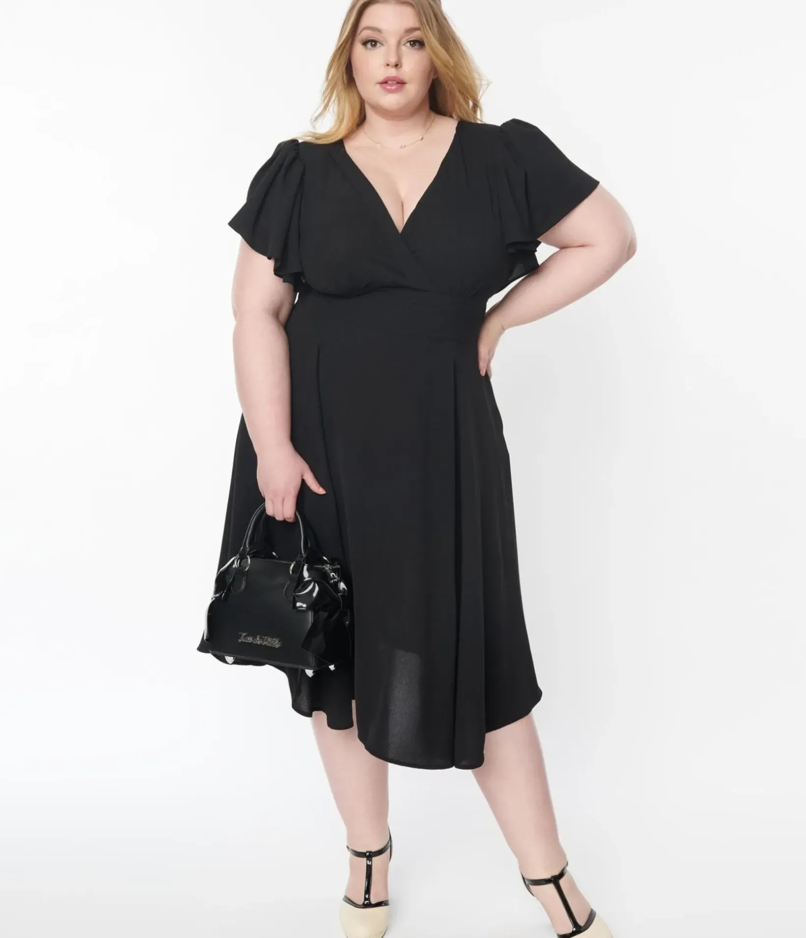 Unique Vintage Swing|Pocket Dresses>Plus Size 1940s Black Texture Swing Dress