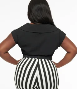 Unique Vintage Blouses|Blouses>Plus Size 1960s Black Twill Sleeveless Blouse