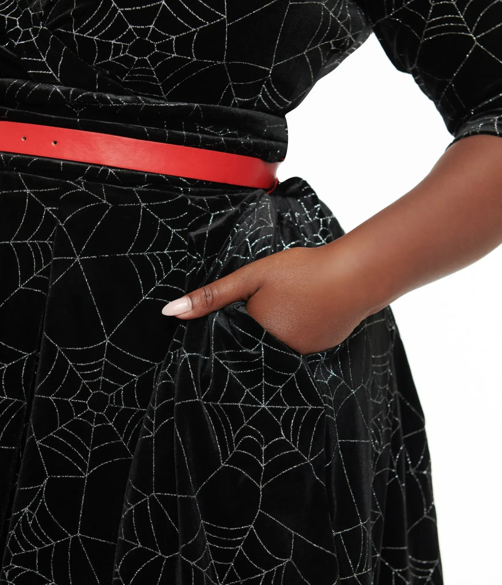 Unique Vintage Swing|Pocket Dresses>Plus Size 1950s Black Velvet & Silver Spiderweb Marceline Swing Dress