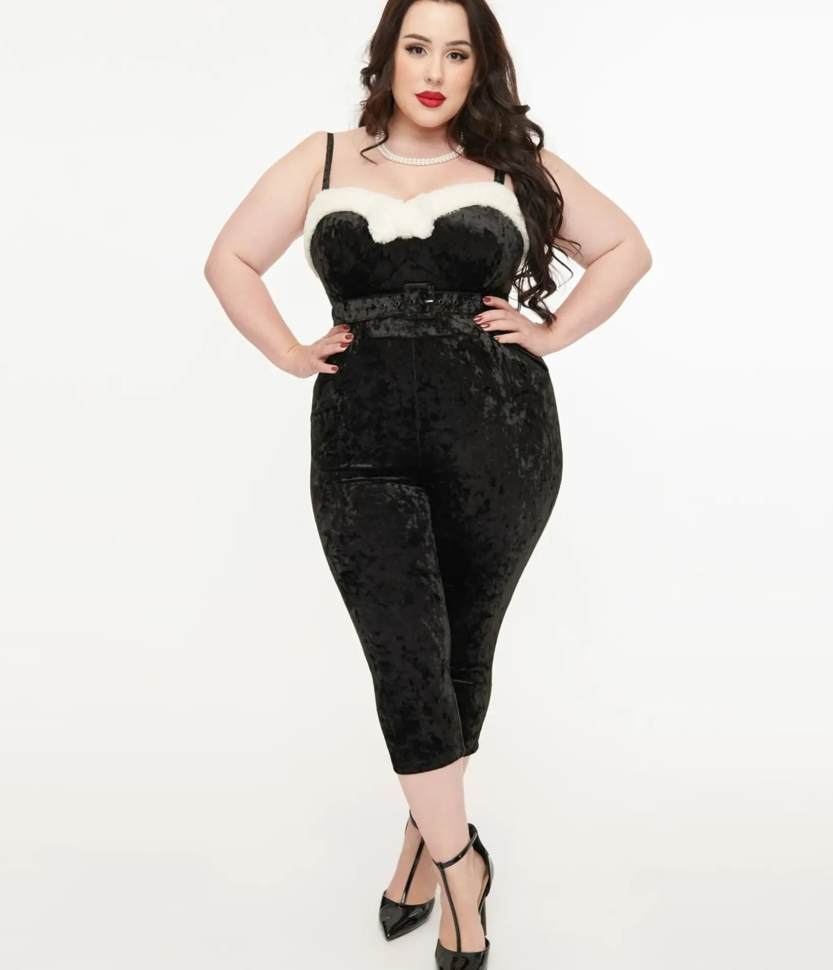 Unique Vintage Rompers & Jumpsuits|Rompers & Jumpsuits>Plus Size 1950s Black & White Faux Fur Cropped Jumpsuit