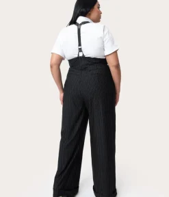 Unique Vintage Pants|Pants>Plus Size 1930s Black & White Pin Stripe Thelma Suspender Pants