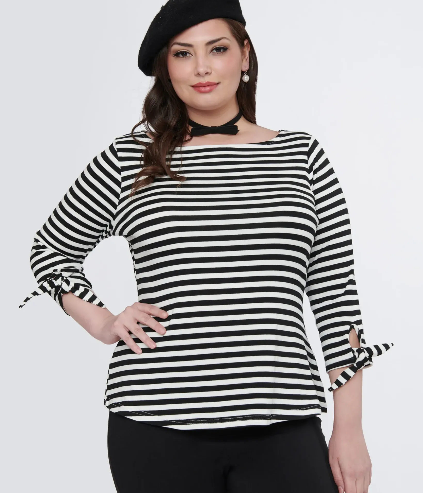 Unique Vintage All Things Black>Plus Size 1950s Black & White Stripe Gracie Top