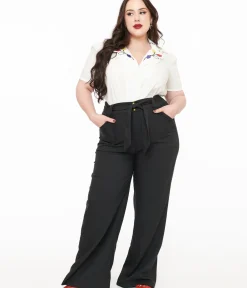 Unique Vintage Pants|Pants>Plus Size 1950s Black Wide Leg Trousers