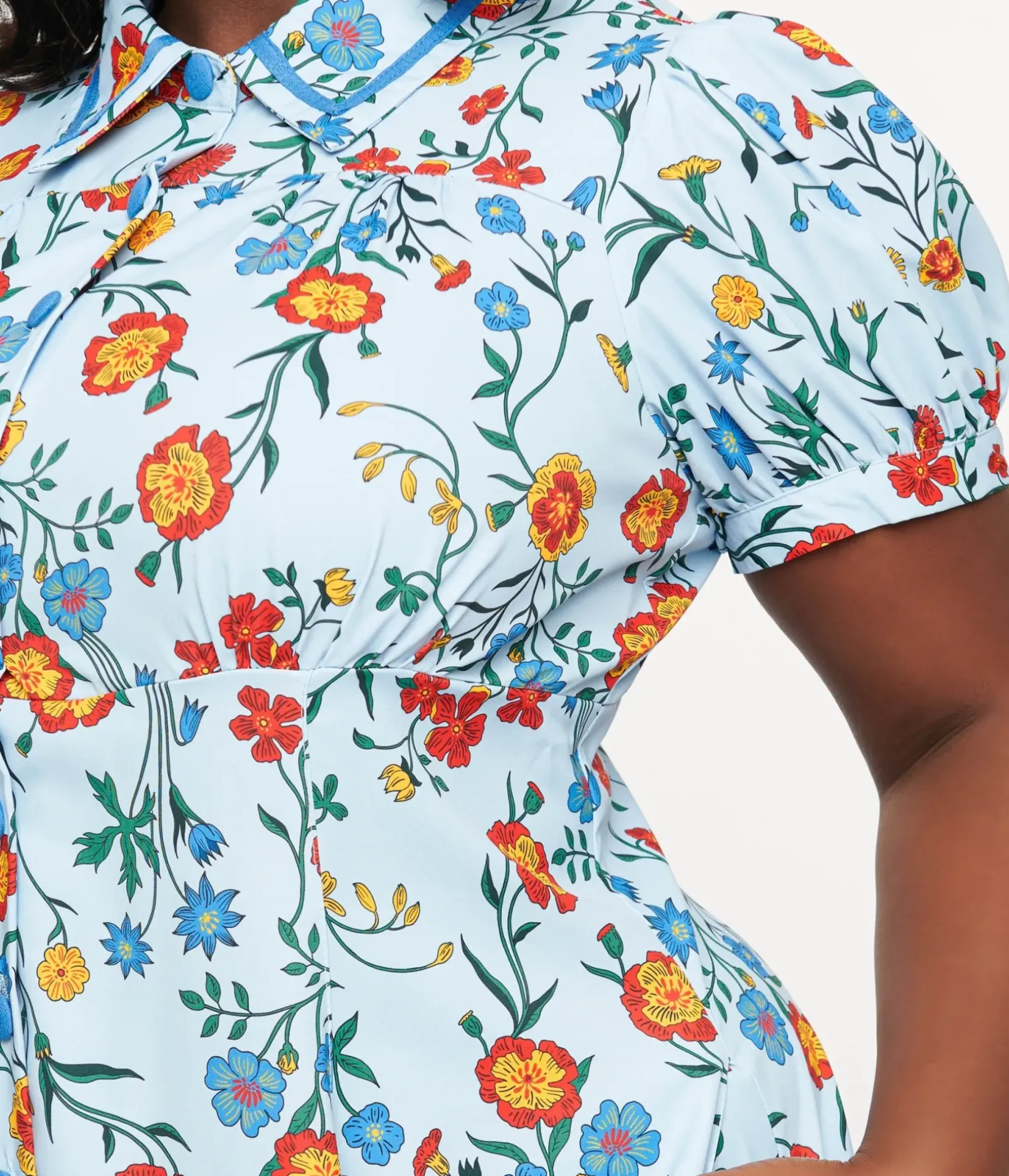 Unique Vintage Fit & Flare|Everyday Dresses>Plus Size 1950s Blue Floral Fit & Flare Dress