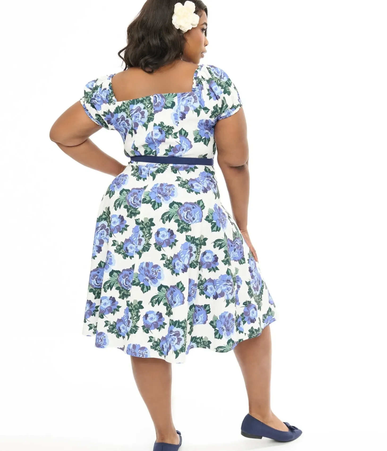 Unique Vintage Swing|Swing>Plus Size 1960s Blue Winter Ohara Swing Dress