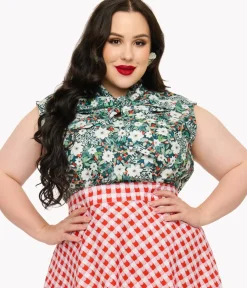 Unique Vintage Blouses|Blouses>Plus Size 1950s Burgundy & Black Clip Dot Tie Cuff Blouse