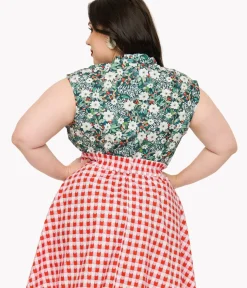 Unique Vintage Blouses|Blouses>Plus Size 1950s Burgundy & Black Clip Dot Tie Cuff Blouse