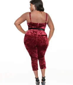 Unique Vintage Rompers & Jumpsuits|Rompers & Jumpsuits>Plus Size 1950s Burgundy Crushed Velvet Cropped Jumpsuit