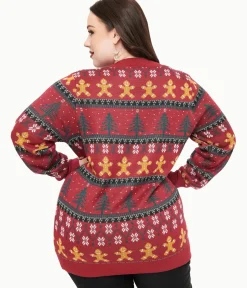 Unique Vintage Sweaters & Cardigans>Plus Size 1960s Burgundy Gingerbread Fair Isle Cardigan