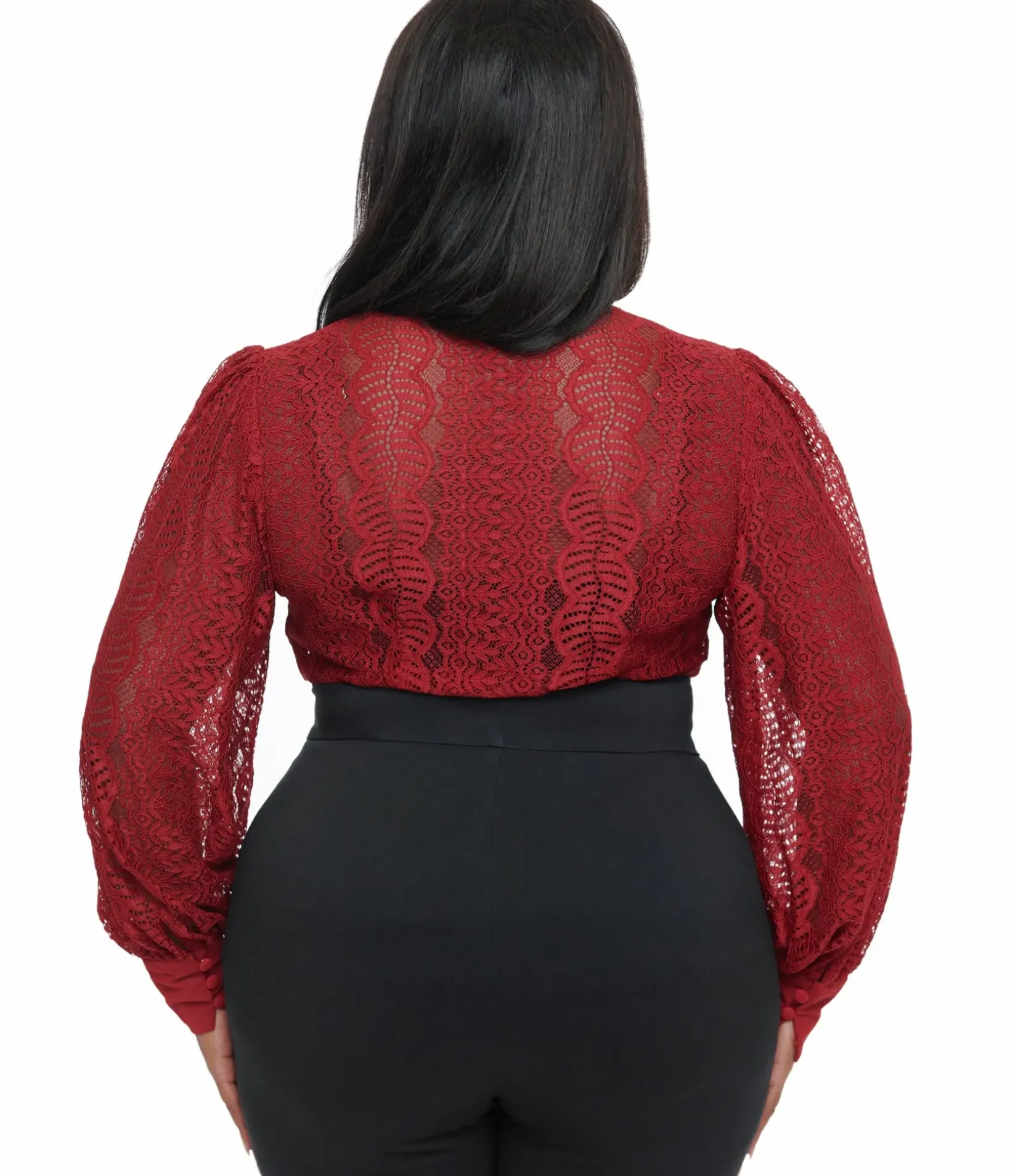 Unique Vintage Work Wear>Plus Size 1940s Burgundy Lace Gwen Blouse