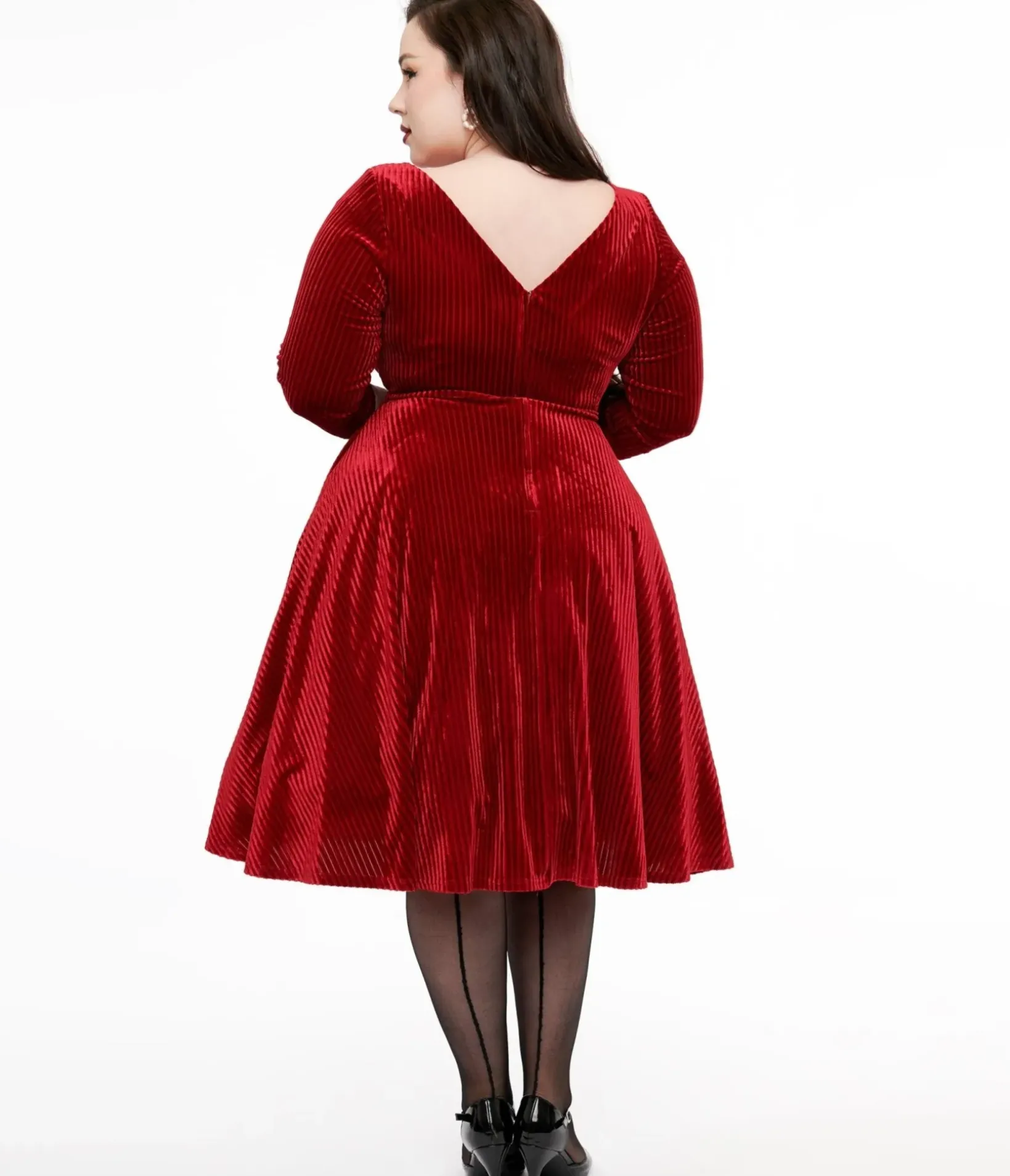 Unique Vintage Swing|Pocket Dresses>Plus Size 1950s Burgundy Textured Velvet Devon Swing Dress
