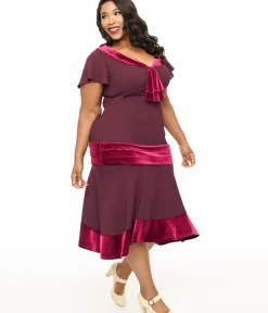Unique Vintage Everyday Dresses|Special Occasion>Plus Size 1920s Burgundy Wilshire Flapper Day Dress