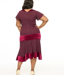 Unique Vintage Everyday Dresses|Special Occasion>Plus Size 1920s Burgundy Wilshire Flapper Day Dress