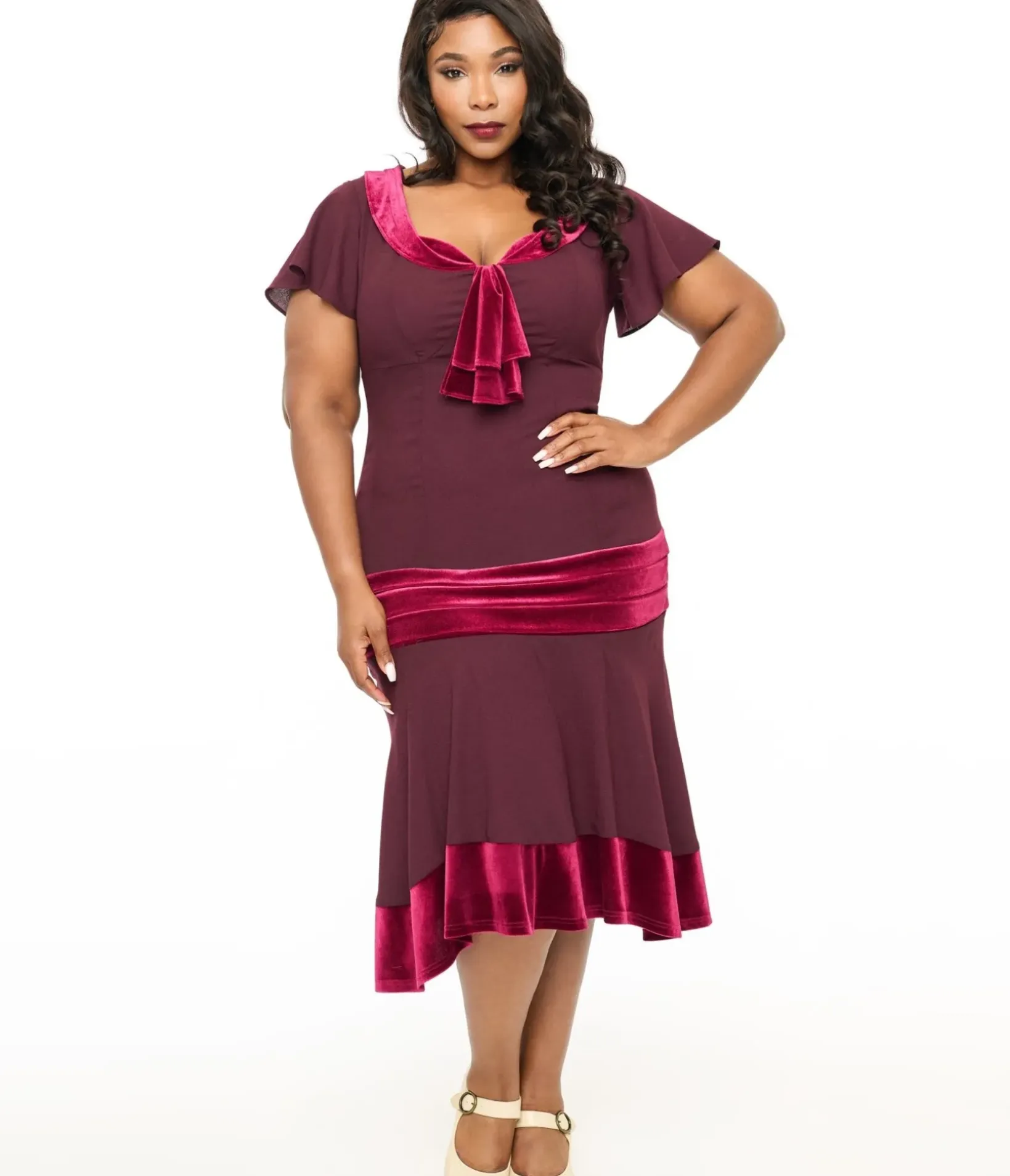Unique Vintage Everyday Dresses|Special Occasion>Plus Size 1920s Burgundy Wilshire Flapper Day Dress