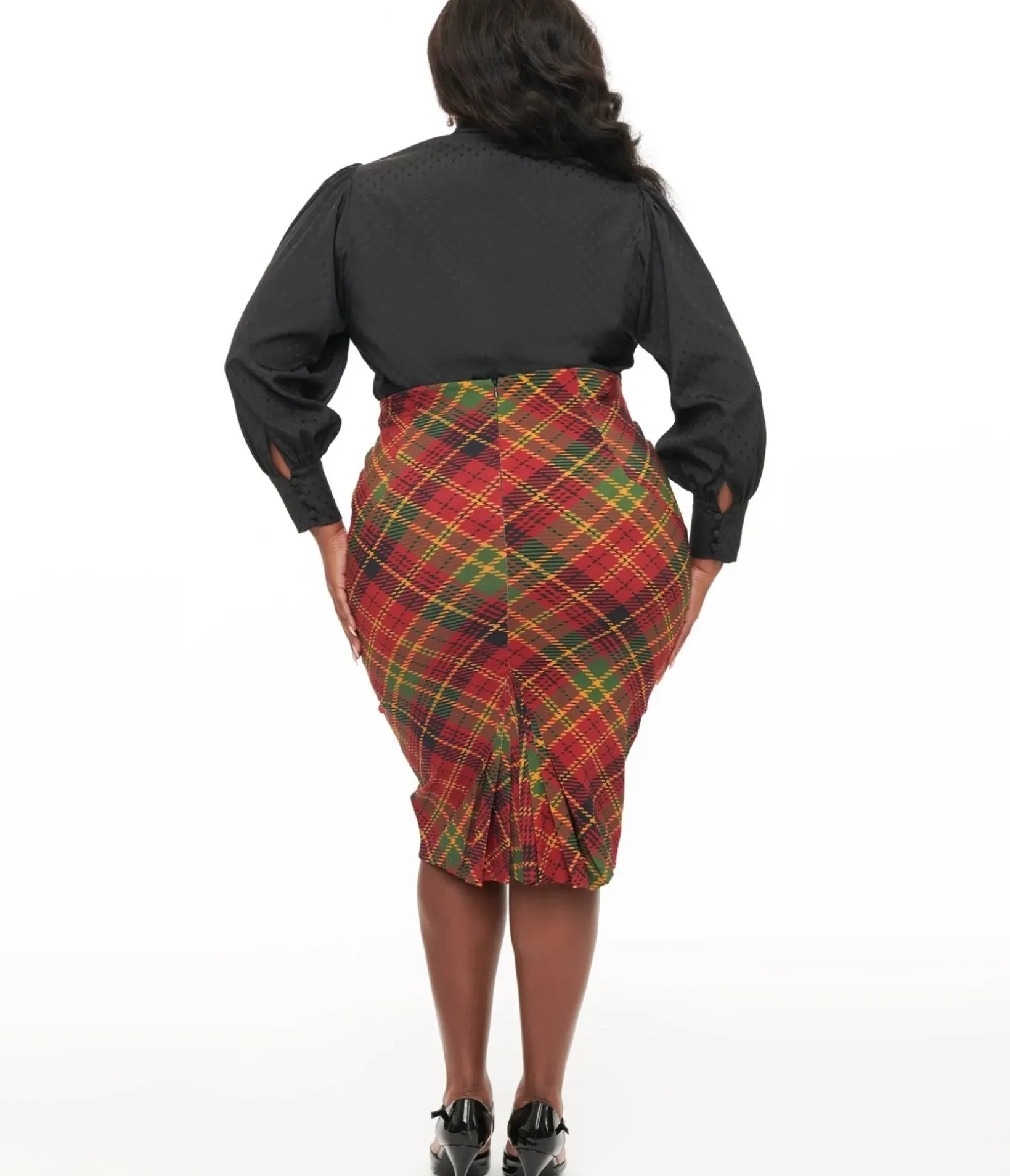 Unique Vintage Skirts|Skirts>Plus Size 1950s Burnt Orange & Green Plaid Tracy Pencil Skirt