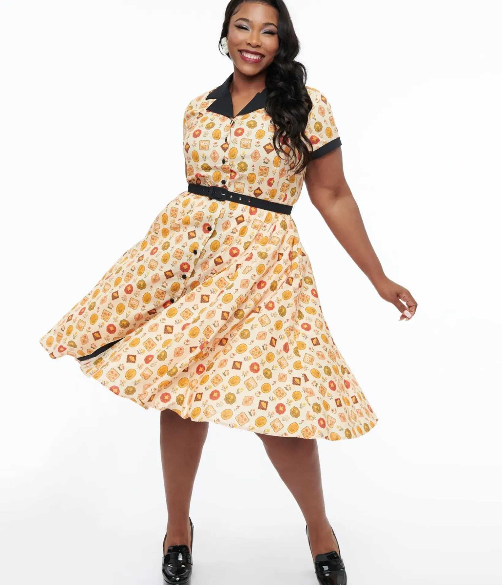 Unique Vintage Swing|Pocket Dresses>Plus Size 1950s Cream Floral Alexis Swing Dress