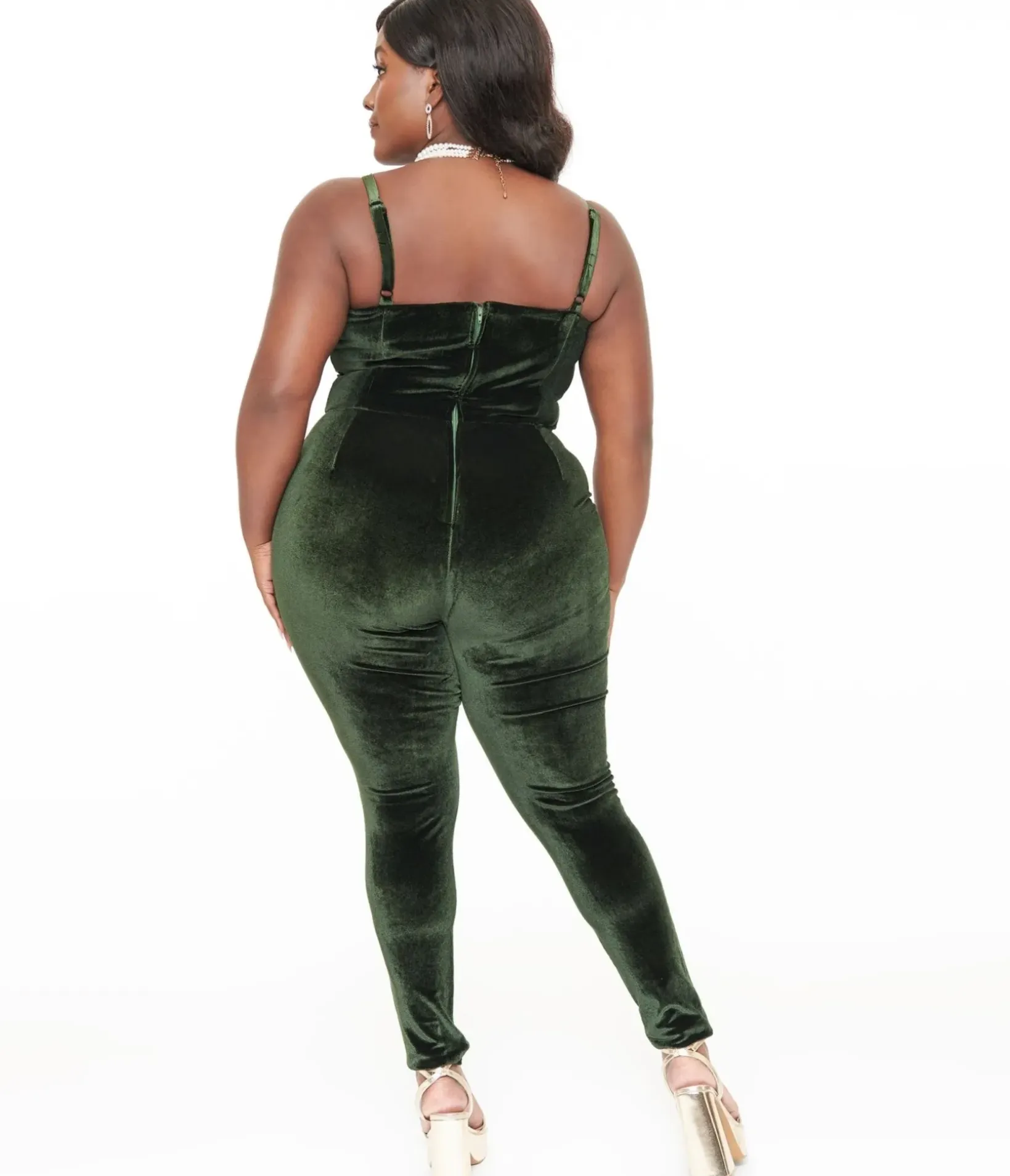 Unique Vintage Rompers & Jumpsuits|Rompers & Jumpsuits>Plus Size 1970s Dark Green Velvet Jumpsuit