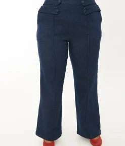 Unique Vintage Pants|Pants>Plus Size 1940s Denim High Waist Wide Leg Tab Pants